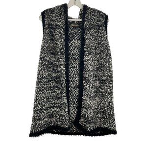 Absolutely Famous Womens Sleeveless Knit Cardigan Black/White Size Medium Hooded